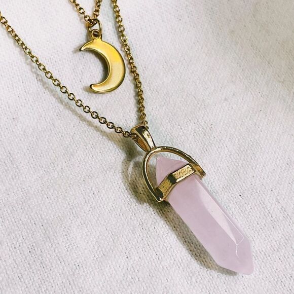 NWT The Crystal Babes Magic Necklace- The Magnetic (Rose Quartz) - Gold - Picture 2 of 3